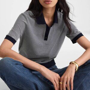 NWT Madewell Striped Shrunken Polo Tee in Navy, Size M